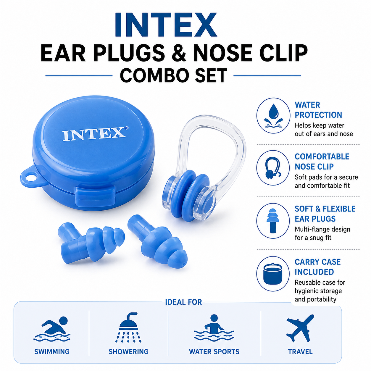 Intex Ear Plugs & Nose Clip Combo Set