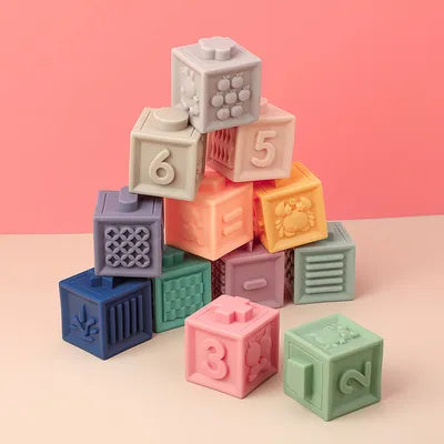 10 Pcs Soft Silicone Baby Building Blocks