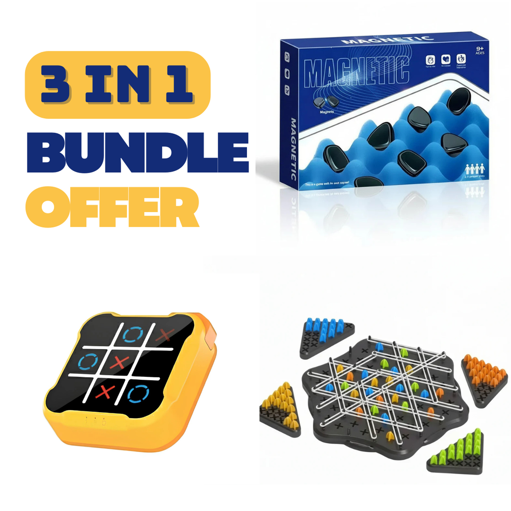 Bundle Offer || 3 in 1 Tic Tac Toe - 2 in 1 Magnetic Chess Game - Triangle Chess Game