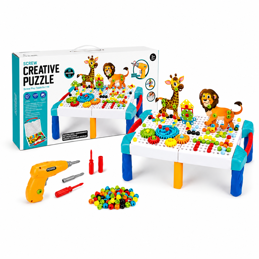 Creative Puzzle Construction Table – STEM Building & Mosaic Toy Set