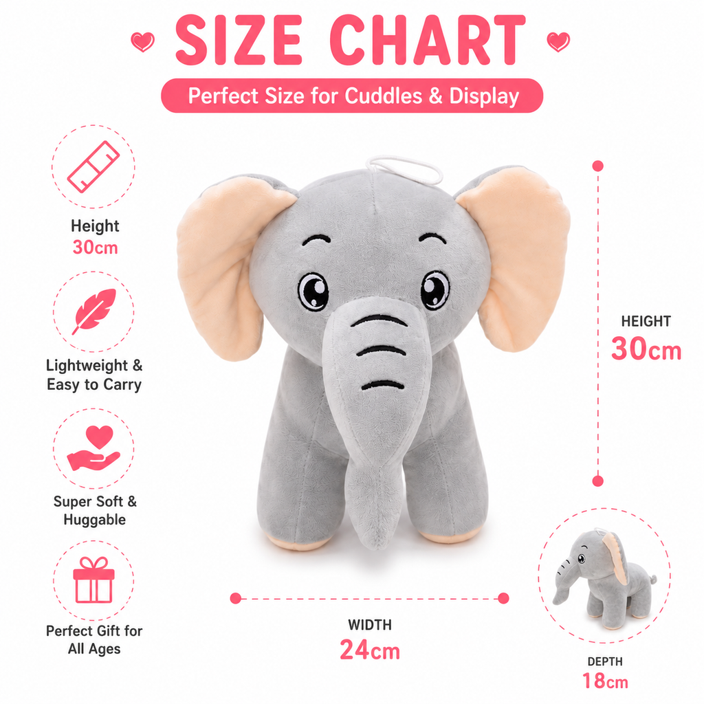 Cute Elephant Plush Toy - 30cm