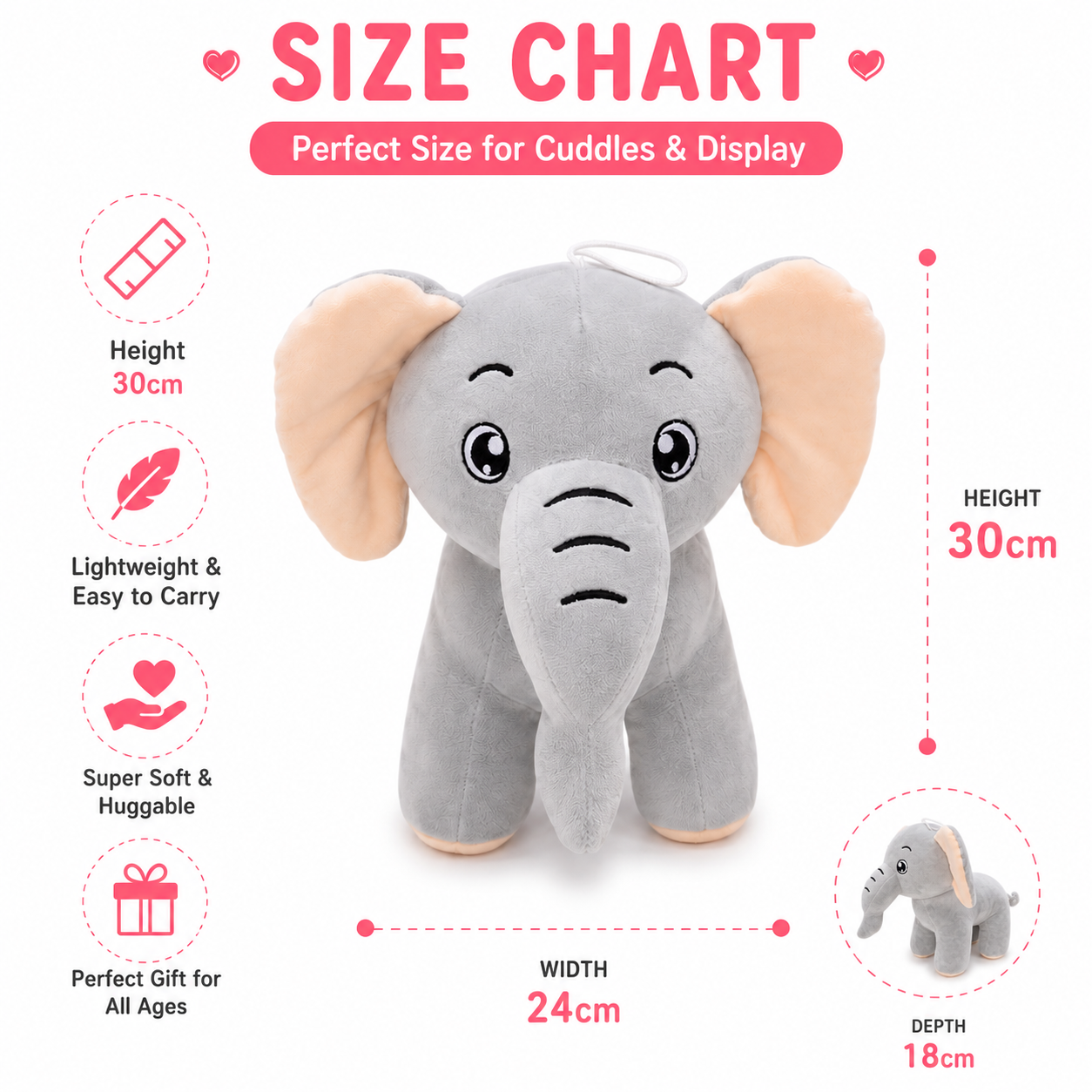 Cute Elephant Plush Toy - 30cm
