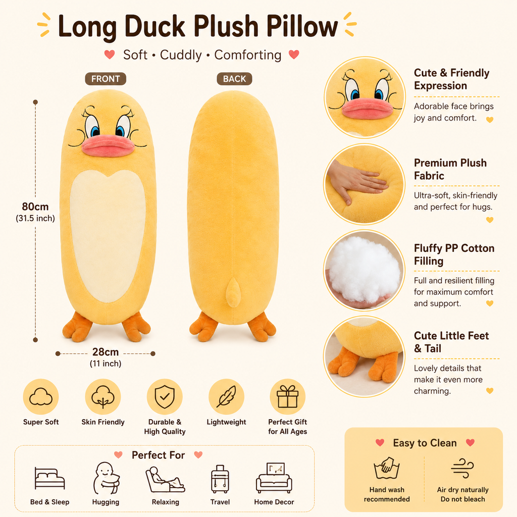 Large Size Duck Pillow Plush Toy - 80cm