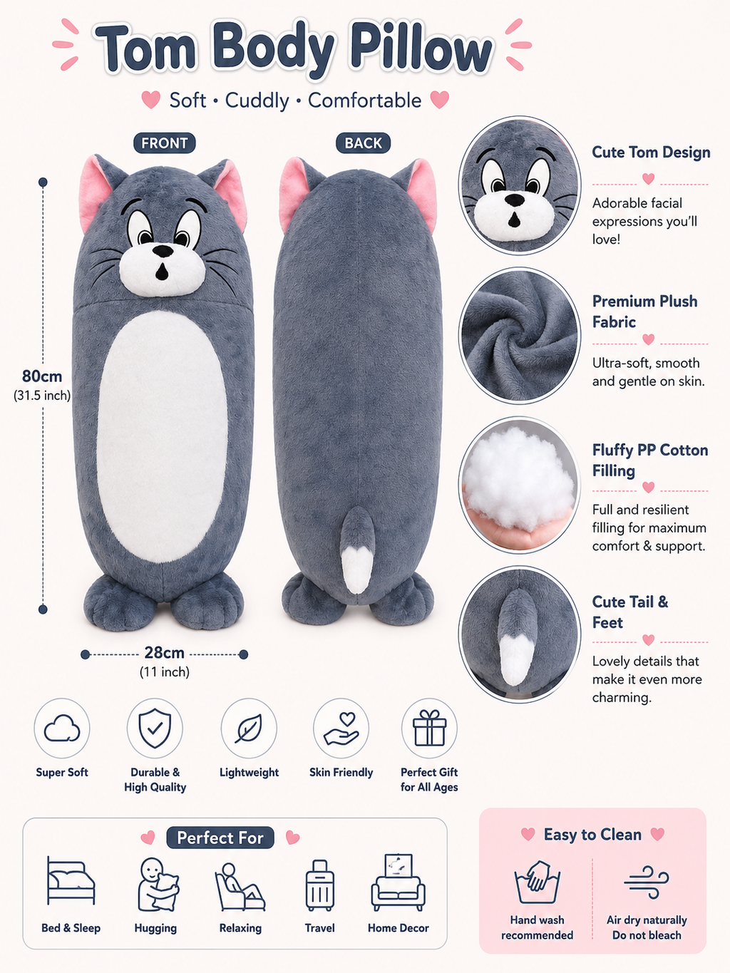 Large Size Tom pillow Plush Toy - 80cm