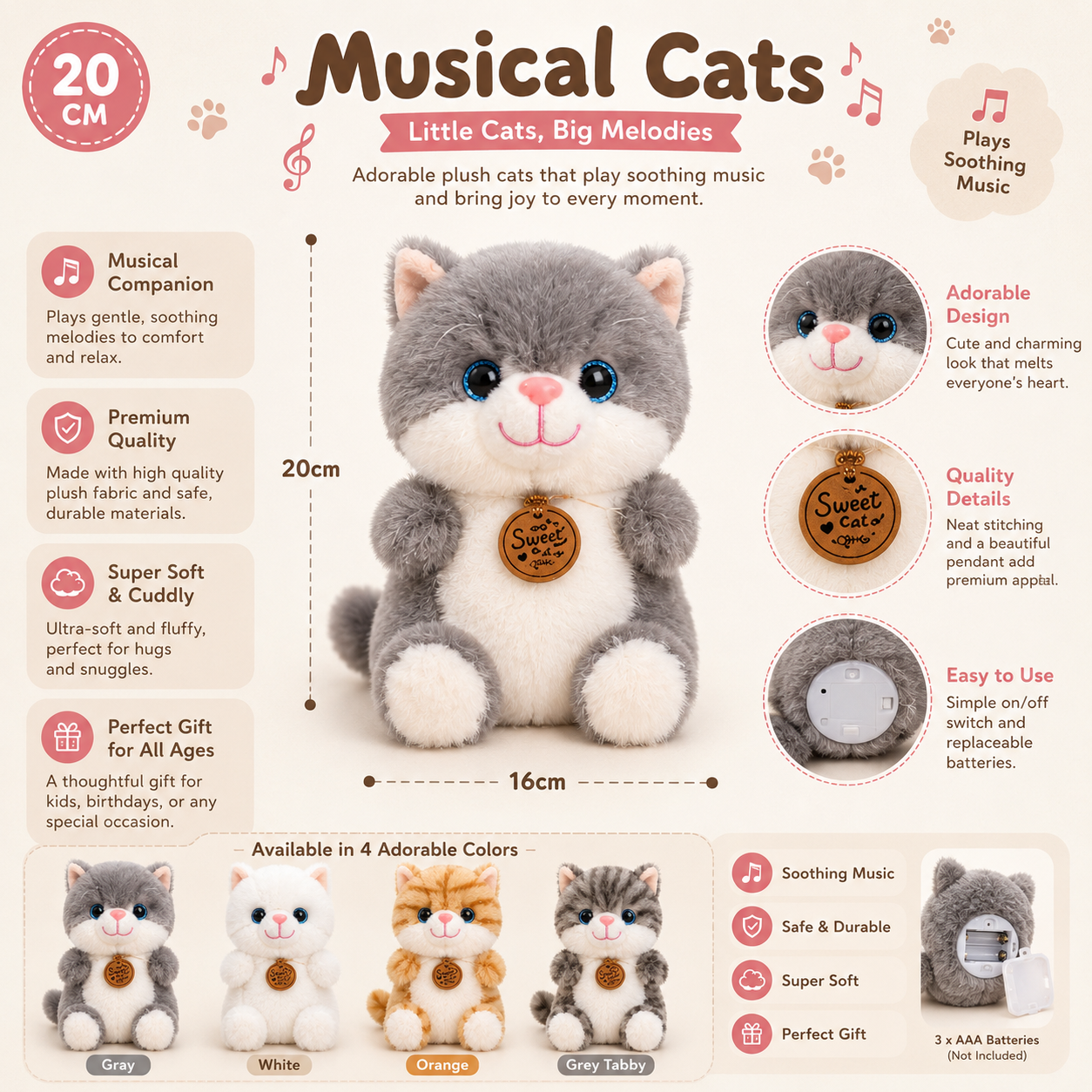 Premium Quality Musical Pet Cat Plush Toy
