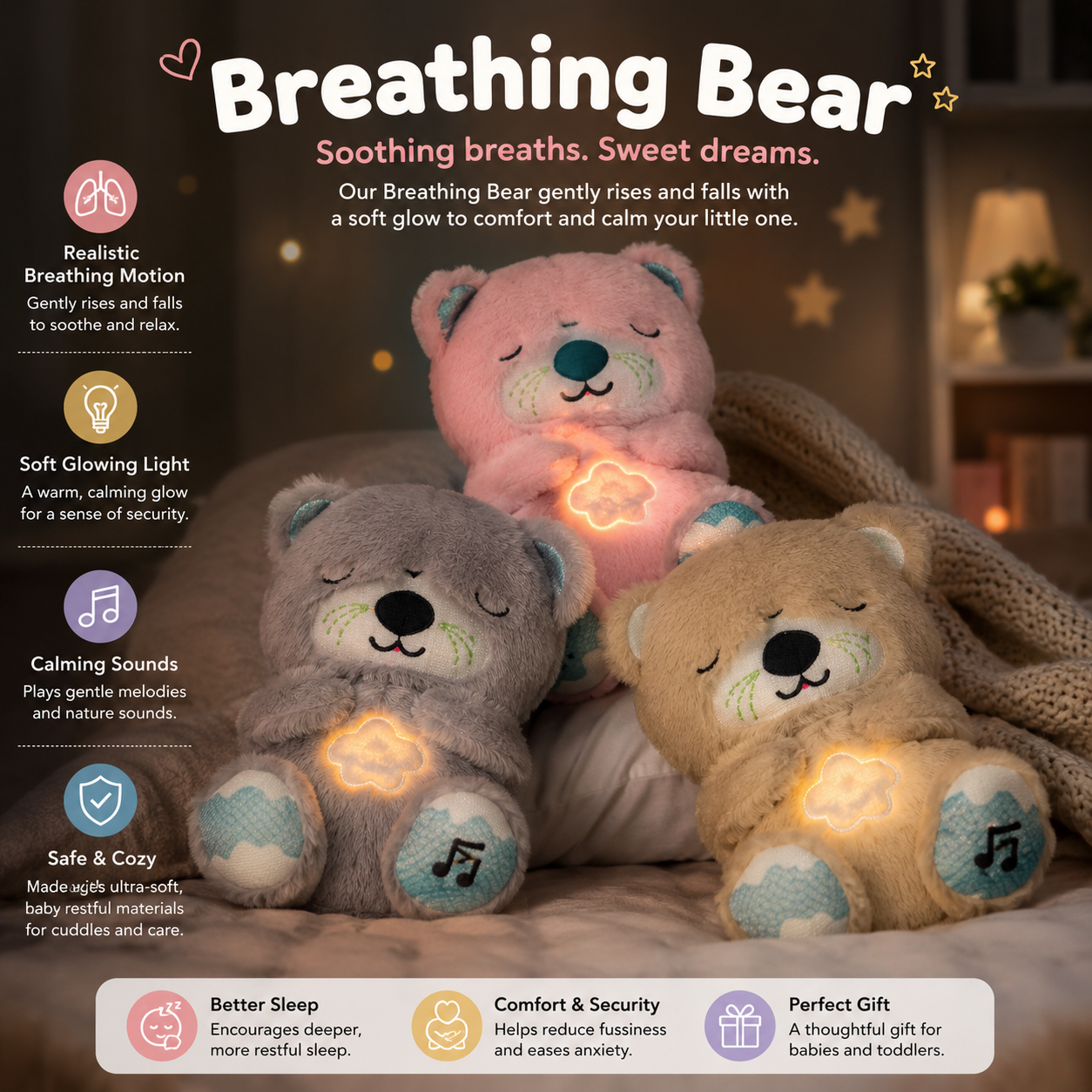 Breathing Teddy Bear Plush Toy