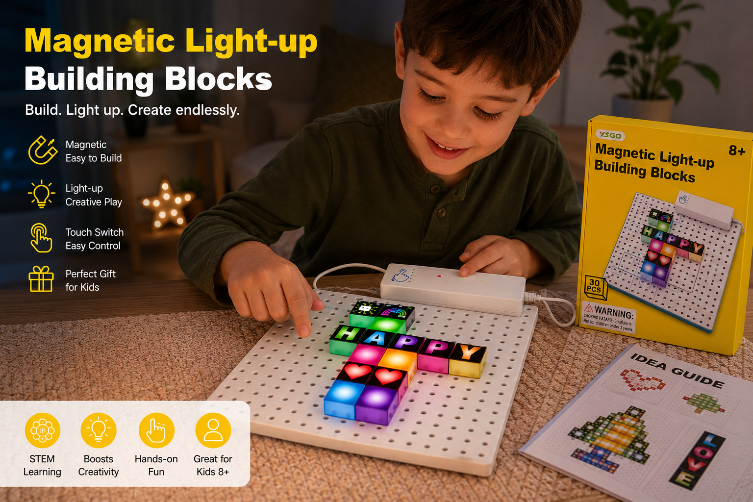 Magnetic Light-Up Building Blocks – 30 PCS