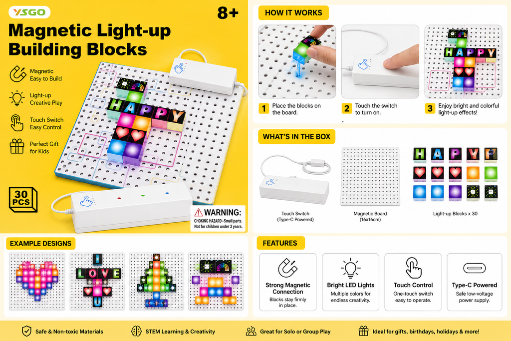 Magnetic Light-Up Building Blocks – 30 PCS
