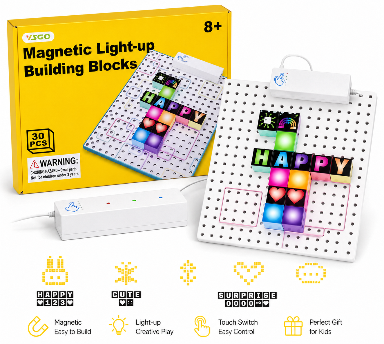 Magnetic Light-Up Building Blocks – 30 PCS