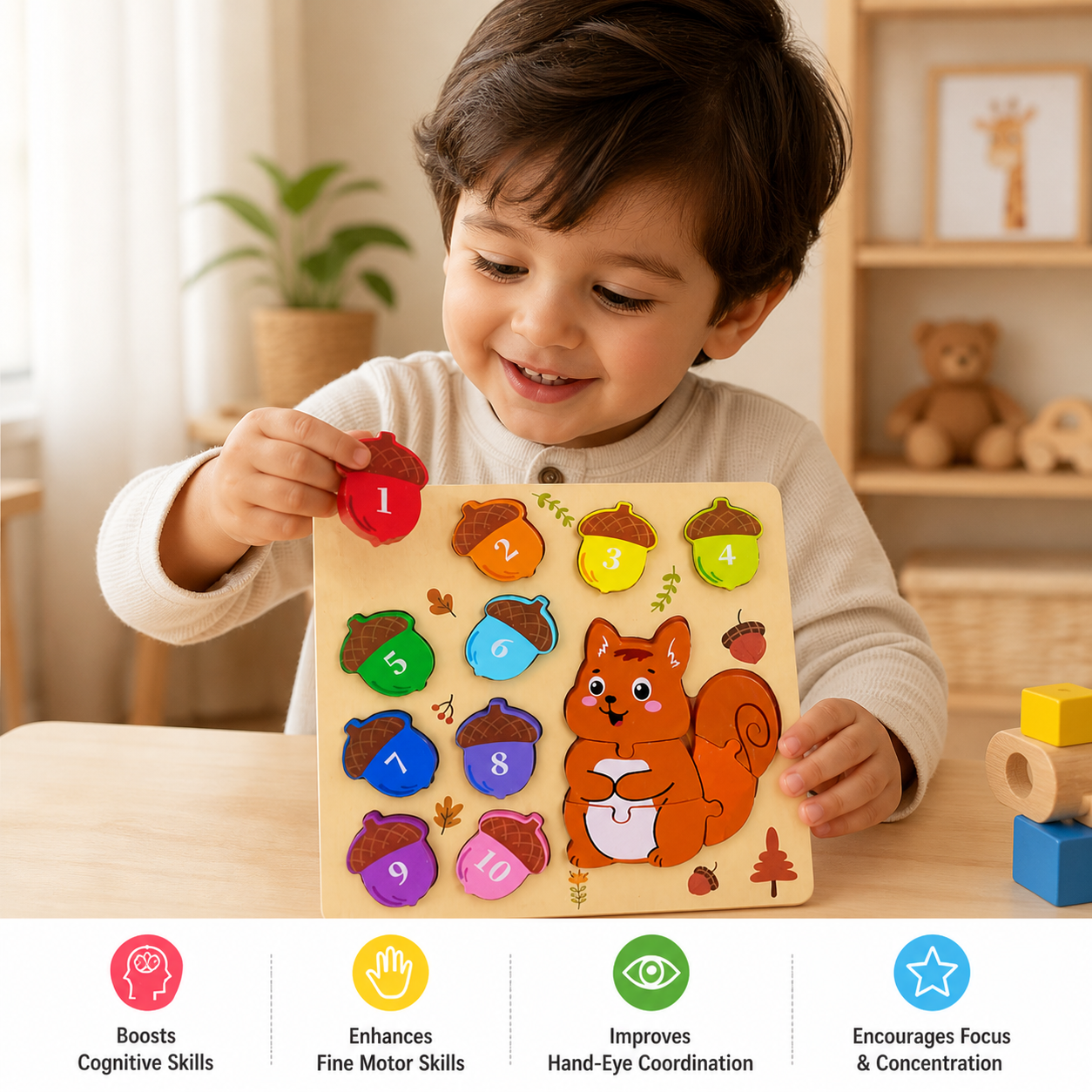 Wooden Puzzle Board ( Rabbit / Squirrel )