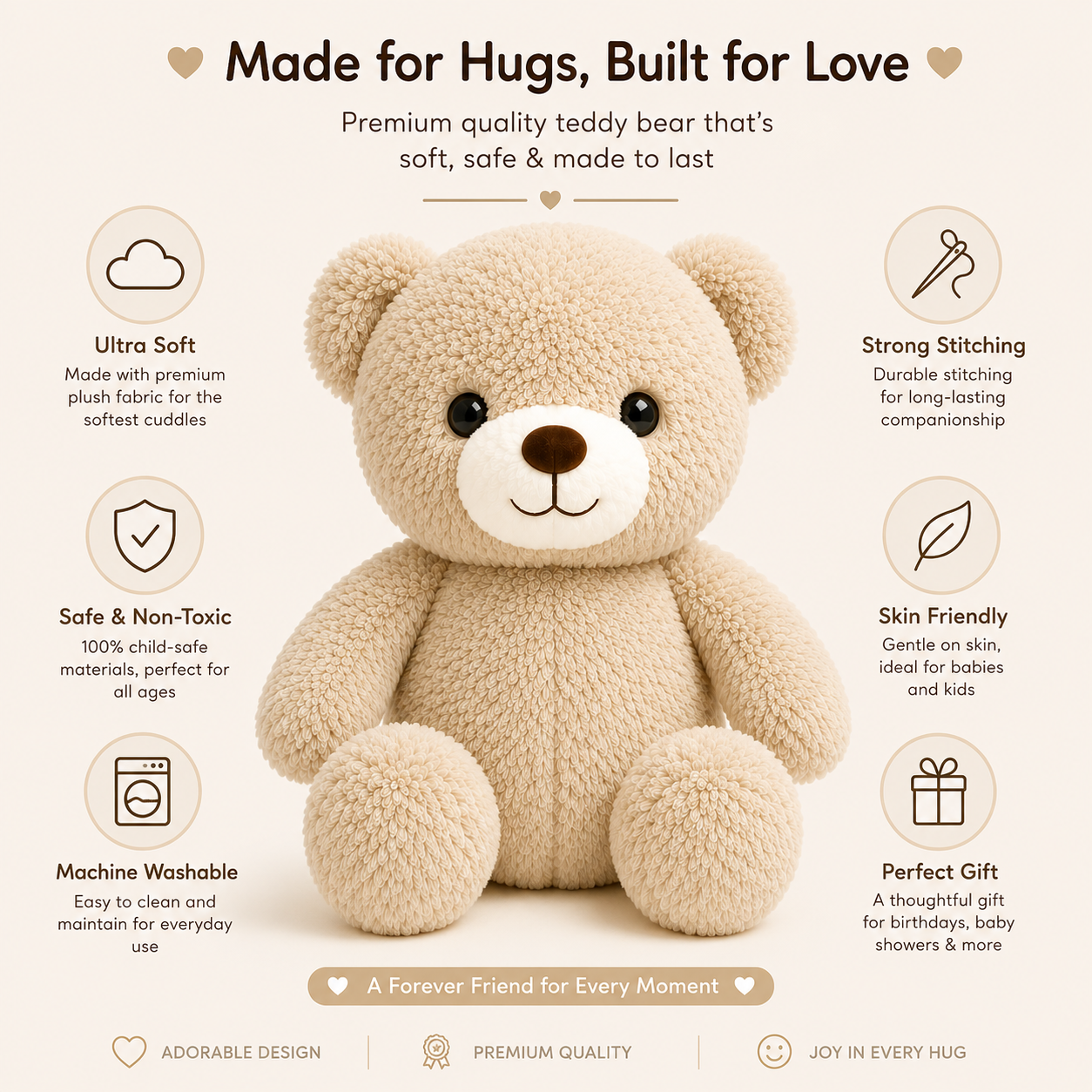 Cute Chubby Teddy Bear Plush Toy - Mini Soft Stuffed Animal Gift (10")