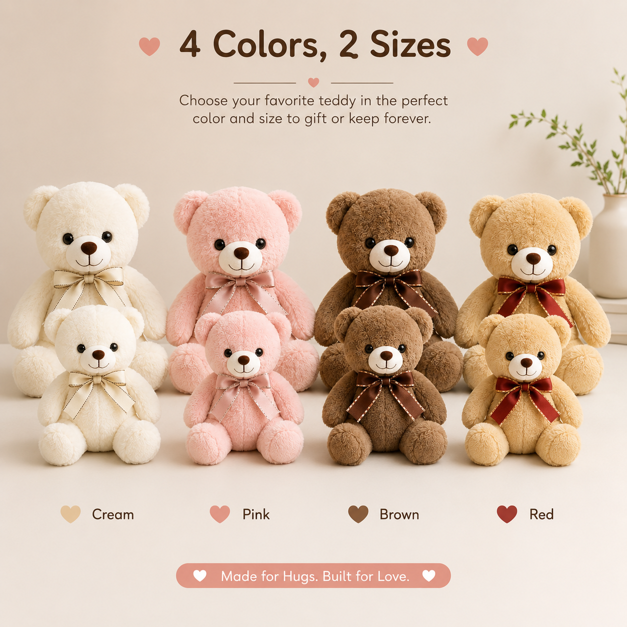 Classic Ribbon Teddy Bear Plush Toy - Premium Soft Stuffed Animal