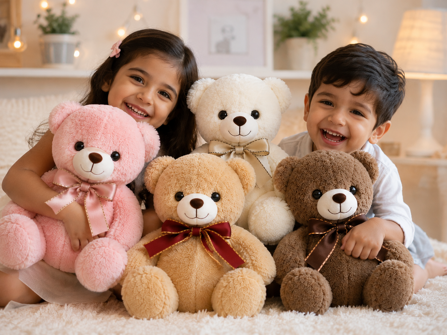 Classic Ribbon Teddy Bear Plush Toy - Premium Soft Stuffed Animal
