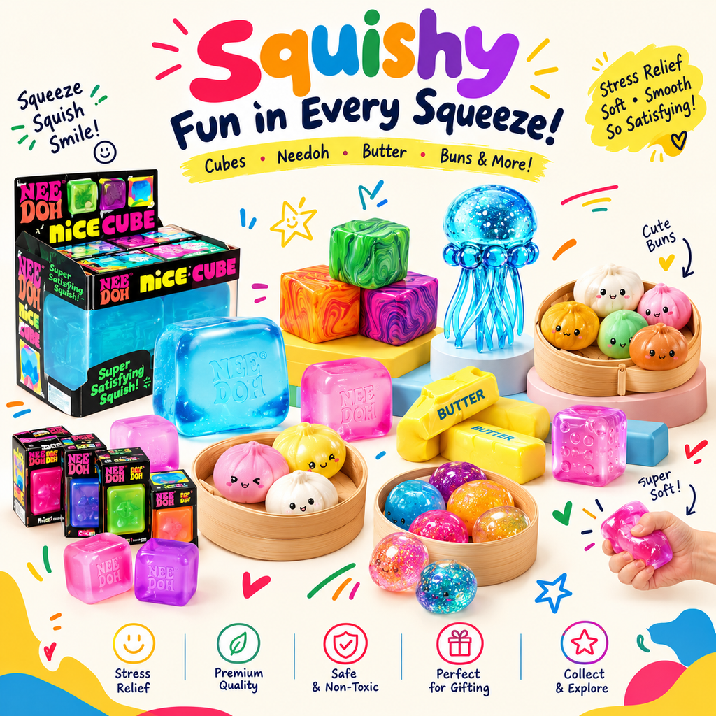Ultimate Squishy Collection – NeeDoh Cubes, Butter, Buns & More