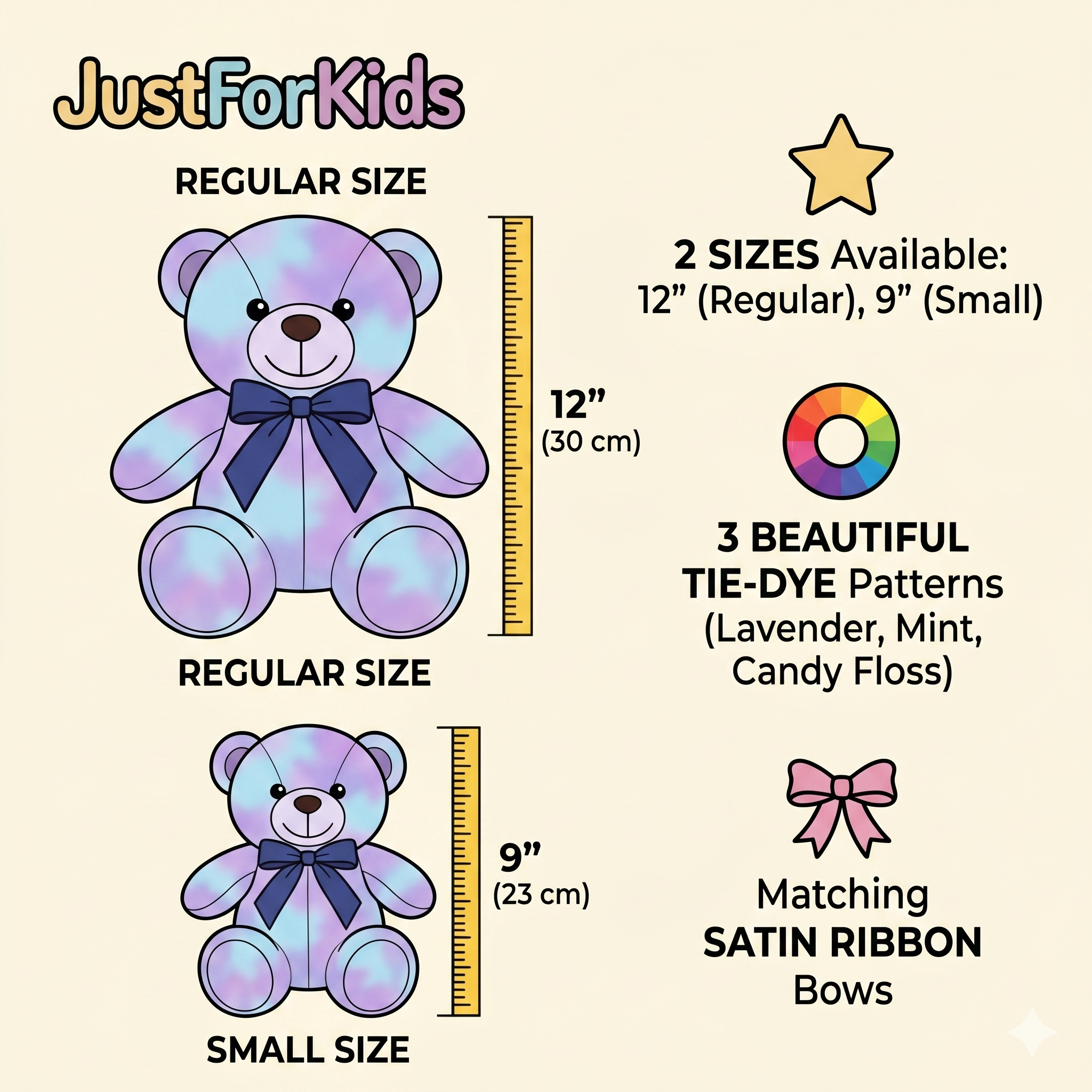 Pastel Rainbow Teddy Bear Plush Toy - Soft Stuffed Animal