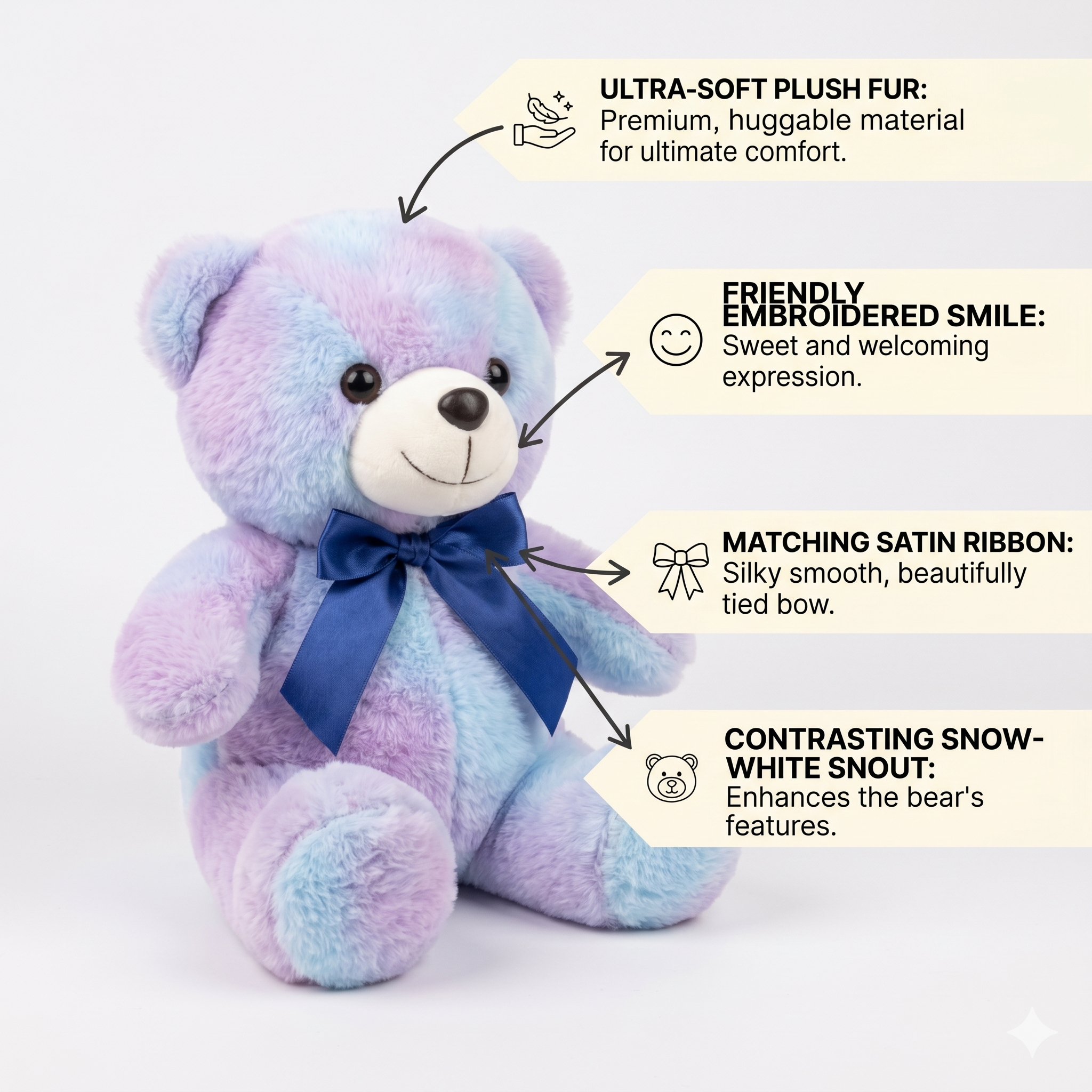 Pastel Rainbow Teddy Bear Plush Toy - Soft Stuffed Animal