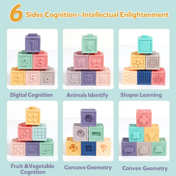 10 Pcs Soft Silicone Baby Building Blocks