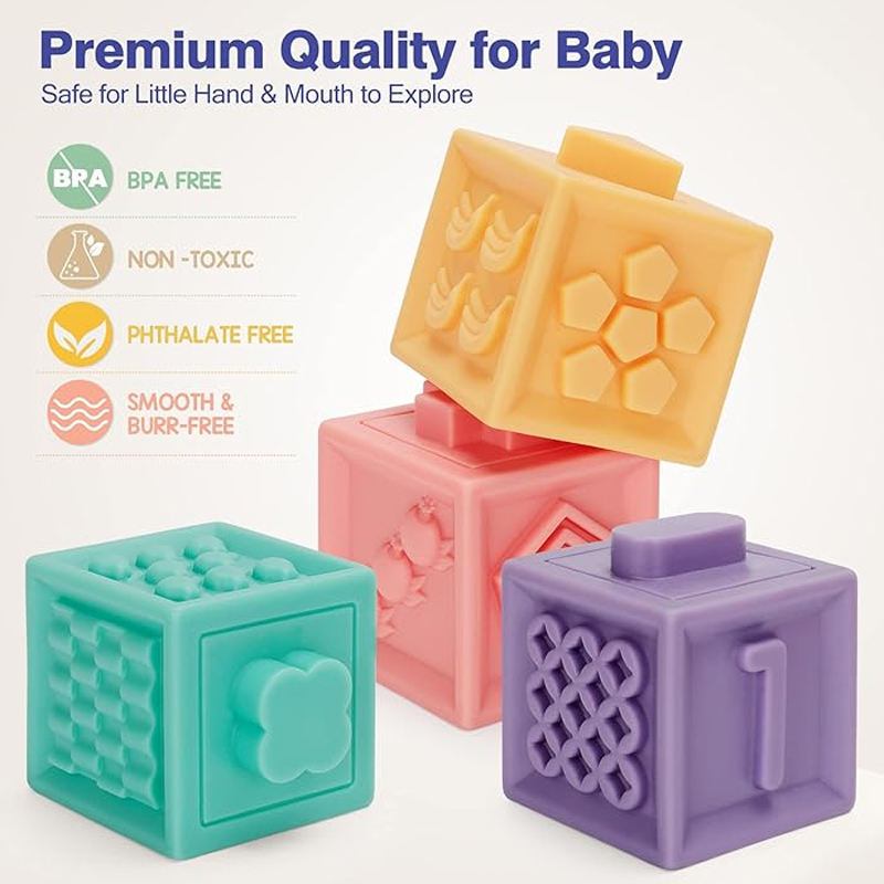 10 Pcs Soft Silicone Baby Building Blocks