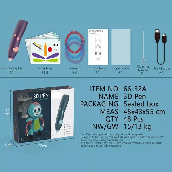 3D Fun Rechargeable Printing Drawing Pen 🎨🖊️ - JustForKids