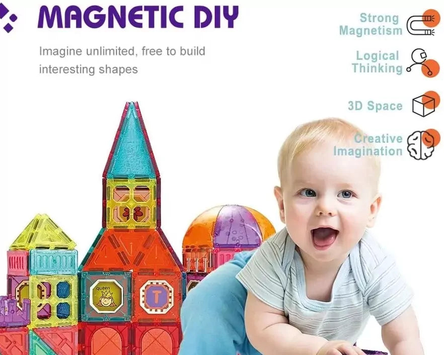 DIY Magnetic Construction Blocks - 77 pieces - JustForKids