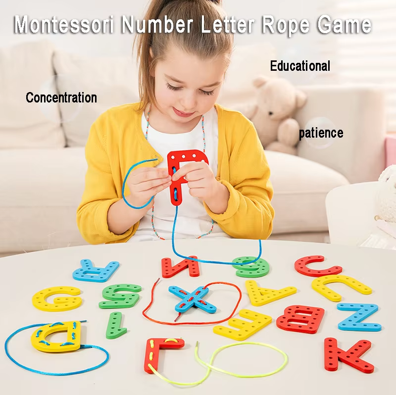 Wooden Cognitive Number and Letter Threading Education Kit