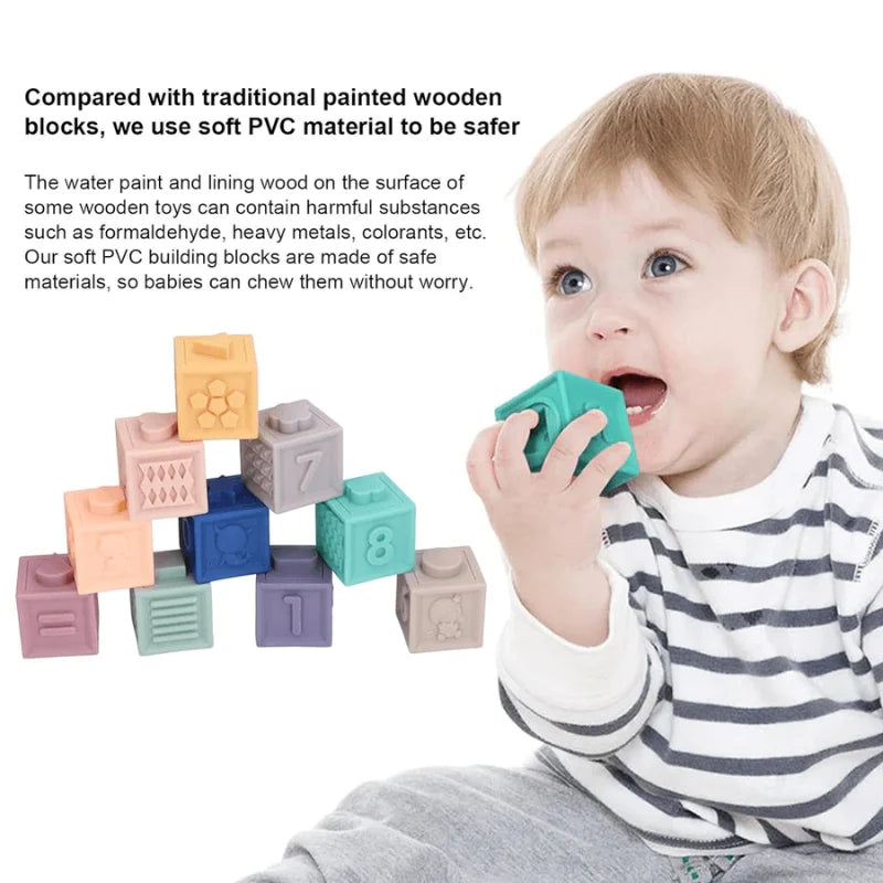 10 Pcs Soft Silicone Baby Building Blocks