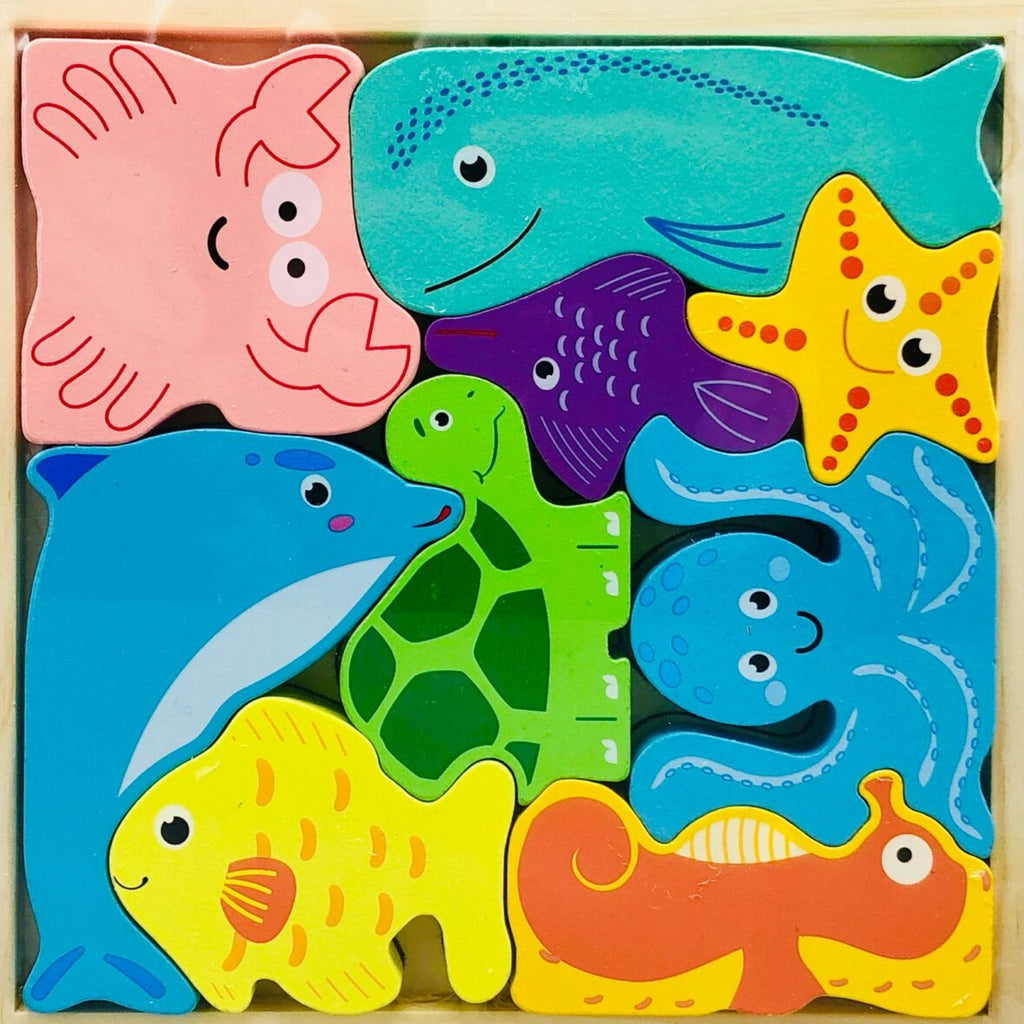 9Pcs Wooden Animal Shapes Puzzle Board - JustForKids