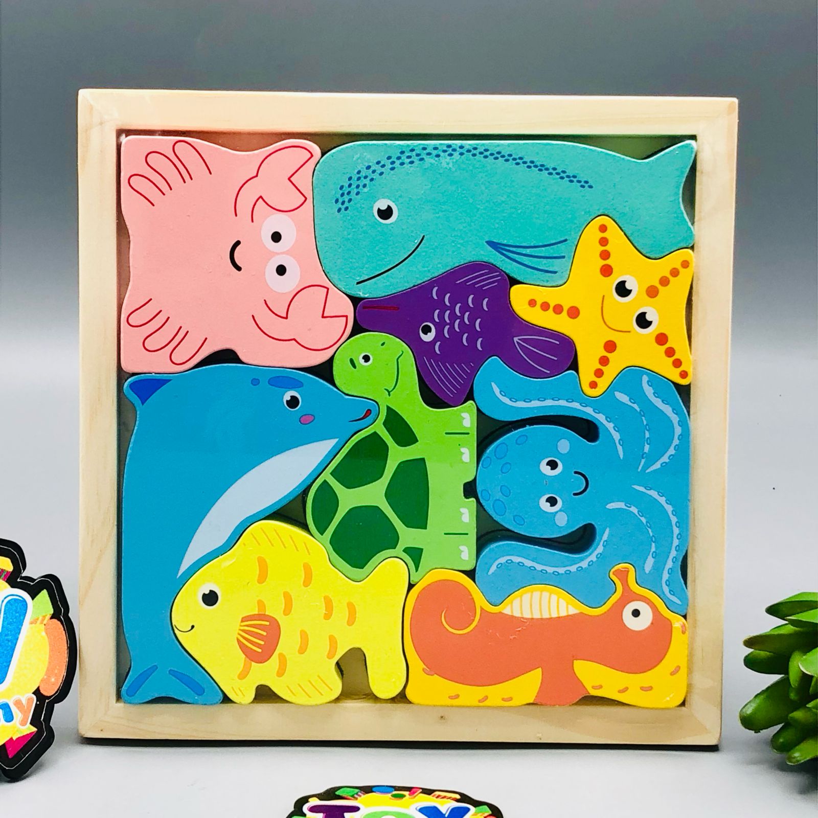 9Pcs Wooden Animal Shapes Puzzle Board - JustForKids