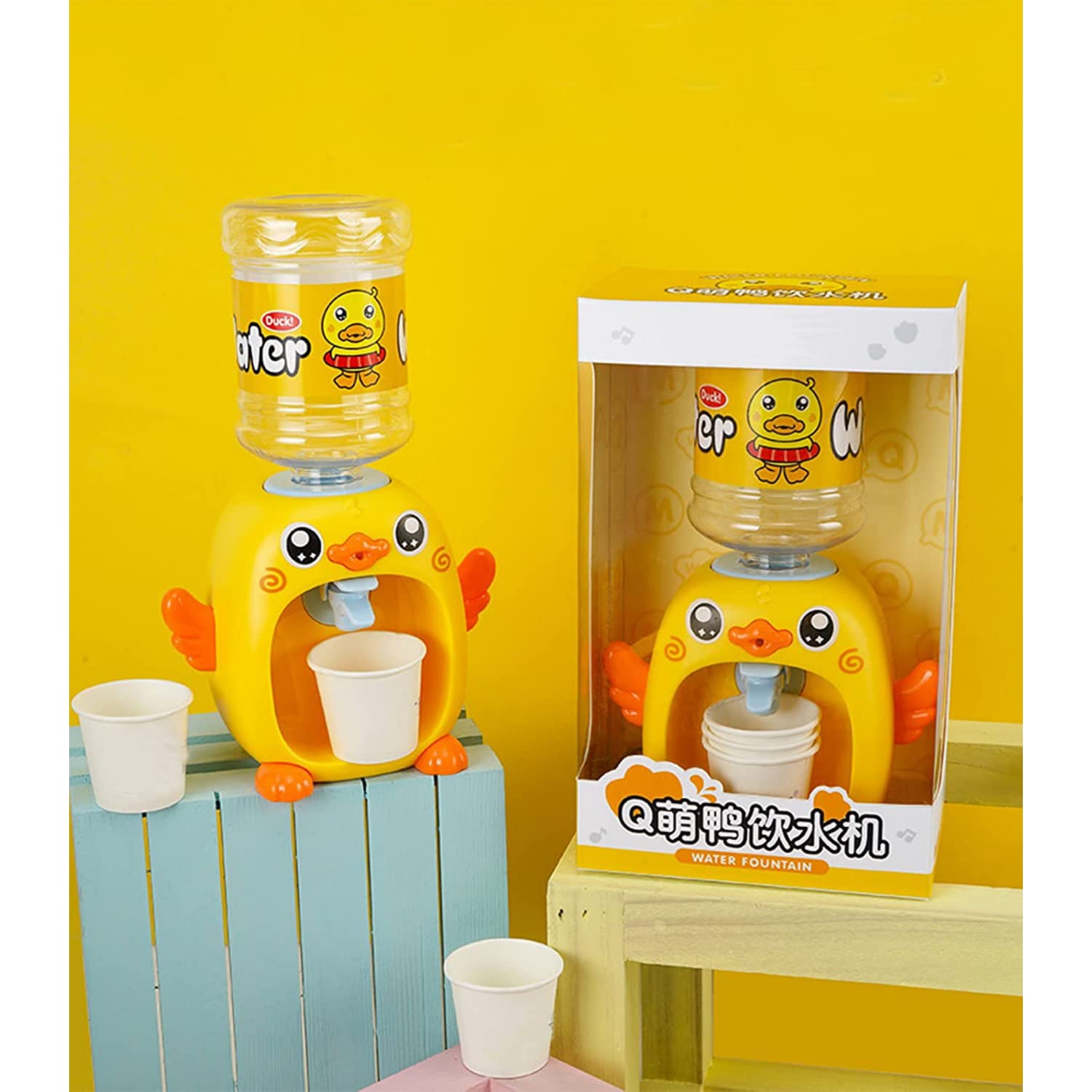Mini Duck Water Dispenser Light and Music Toy for Kids Drinking Fountain Glass Play - JustForKids