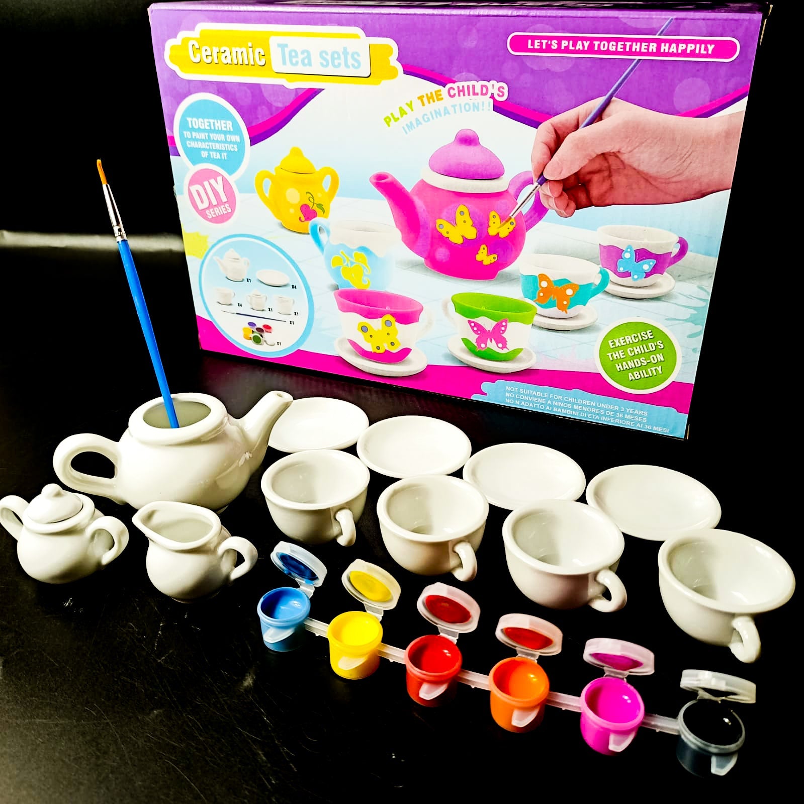 Ceramic Tea Set, 15 Pieces With Paints For Kids - JustForKids