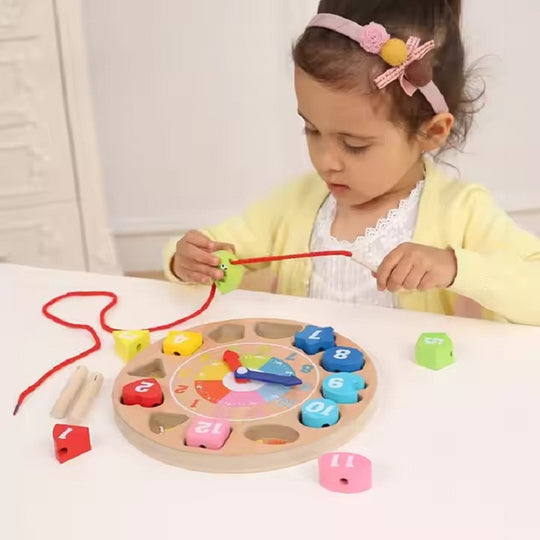 Wooden Multicolor Geometric Shape Clock with Threading