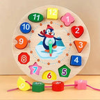 Wooden Learning Clock with Number & Shape Blocks