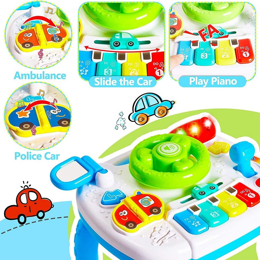 Musical Car Steering Wheel Pretend Play Set With Lights & Piano - assorted designs - JustForKids
