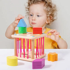 Wooden Rainbow Seselle Shape Sorting Cube Box