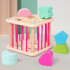Wooden Rainbow Seselle Shape Sorting Cube Box