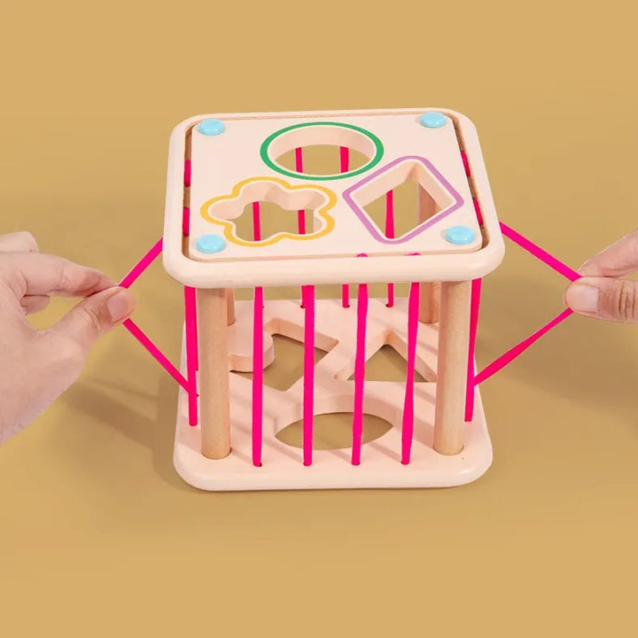 Wooden Rainbow Seselle Shape Sorting Cube Box