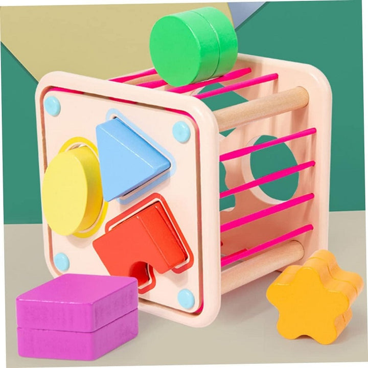 Wooden Rainbow Seselle Shape Sorting Cube Box