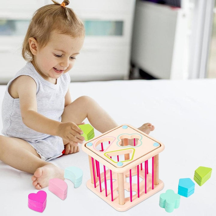 Wooden Rainbow Seselle Shape Sorting Cube Box