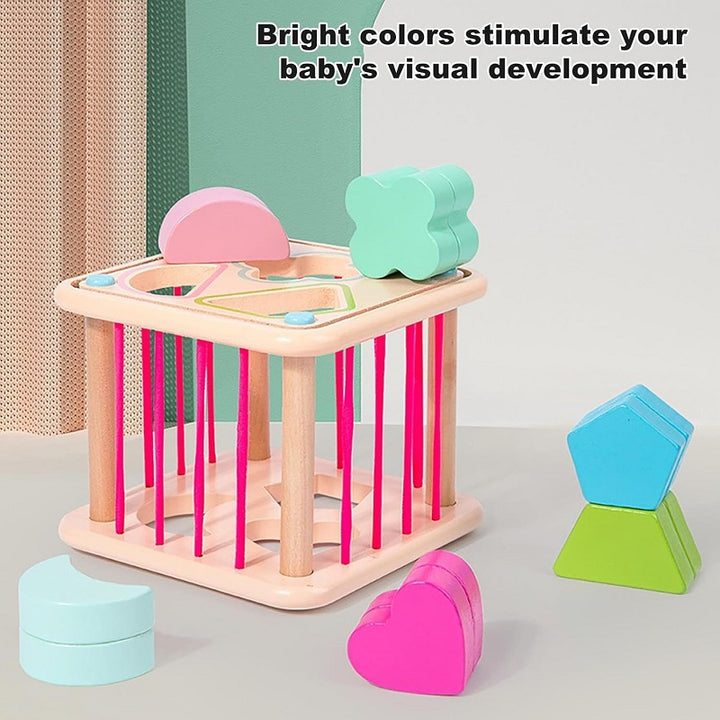 Wooden Rainbow Seselle Shape Sorting Cube Box