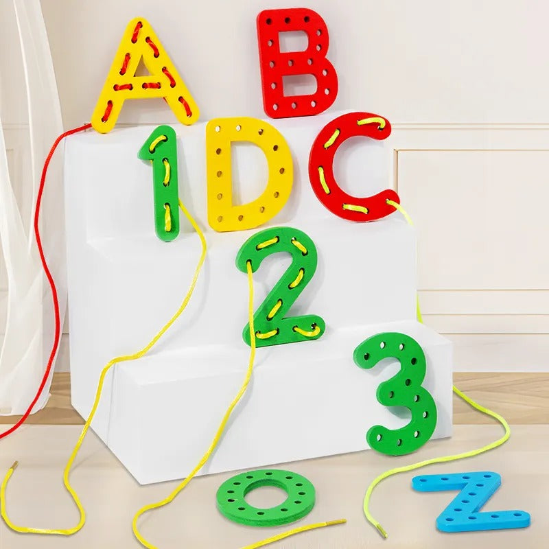 Wooden Rope Letters Alphabets and Numbers Lacing Set
