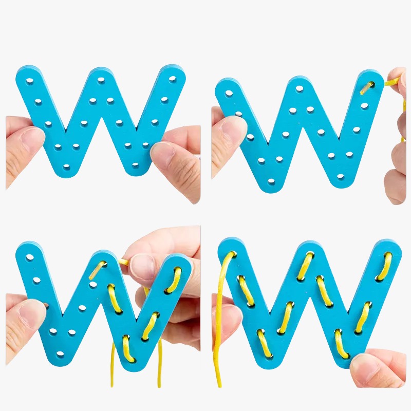 Wooden Rope Letters Alphabets and Numbers Lacing Set