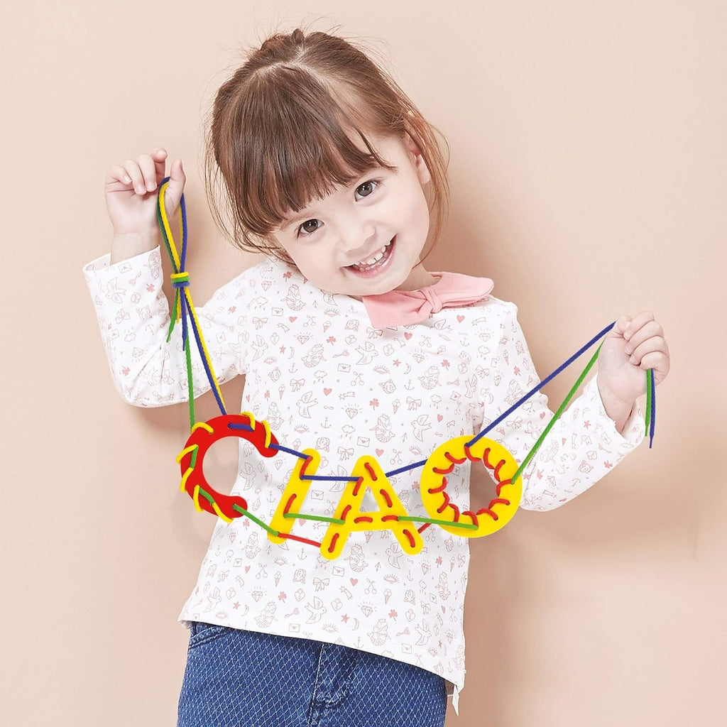 Wooden Rope Letters Alphabets and Numbers Lacing Set