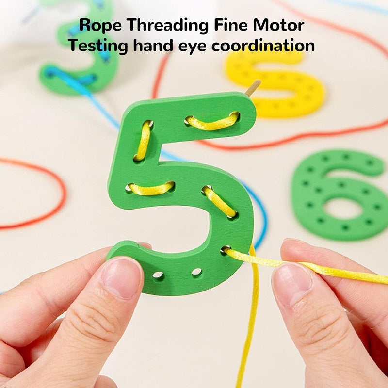 Wooden Rope Letters Alphabets and Numbers Lacing Set
