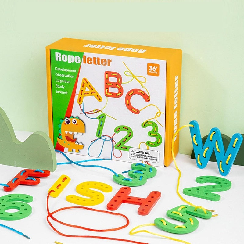 Wooden Rope Letters Alphabets and Numbers Lacing Set