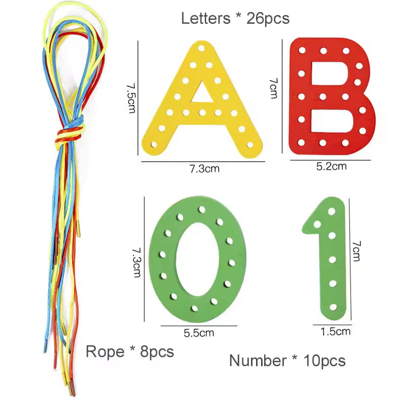 Wooden Rope Letters Alphabets and Numbers Lacing Set