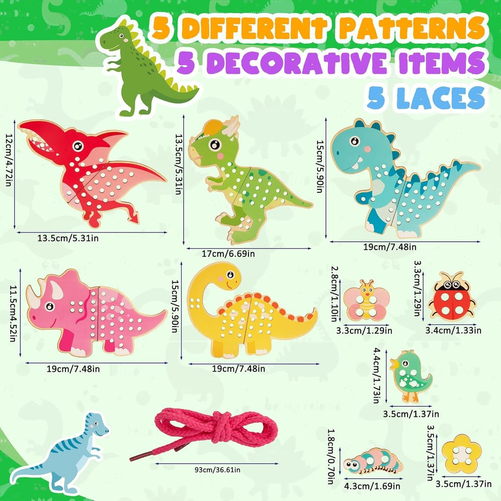 Wooden Dinosaur Puzzles With Threading Activity - JustForKids