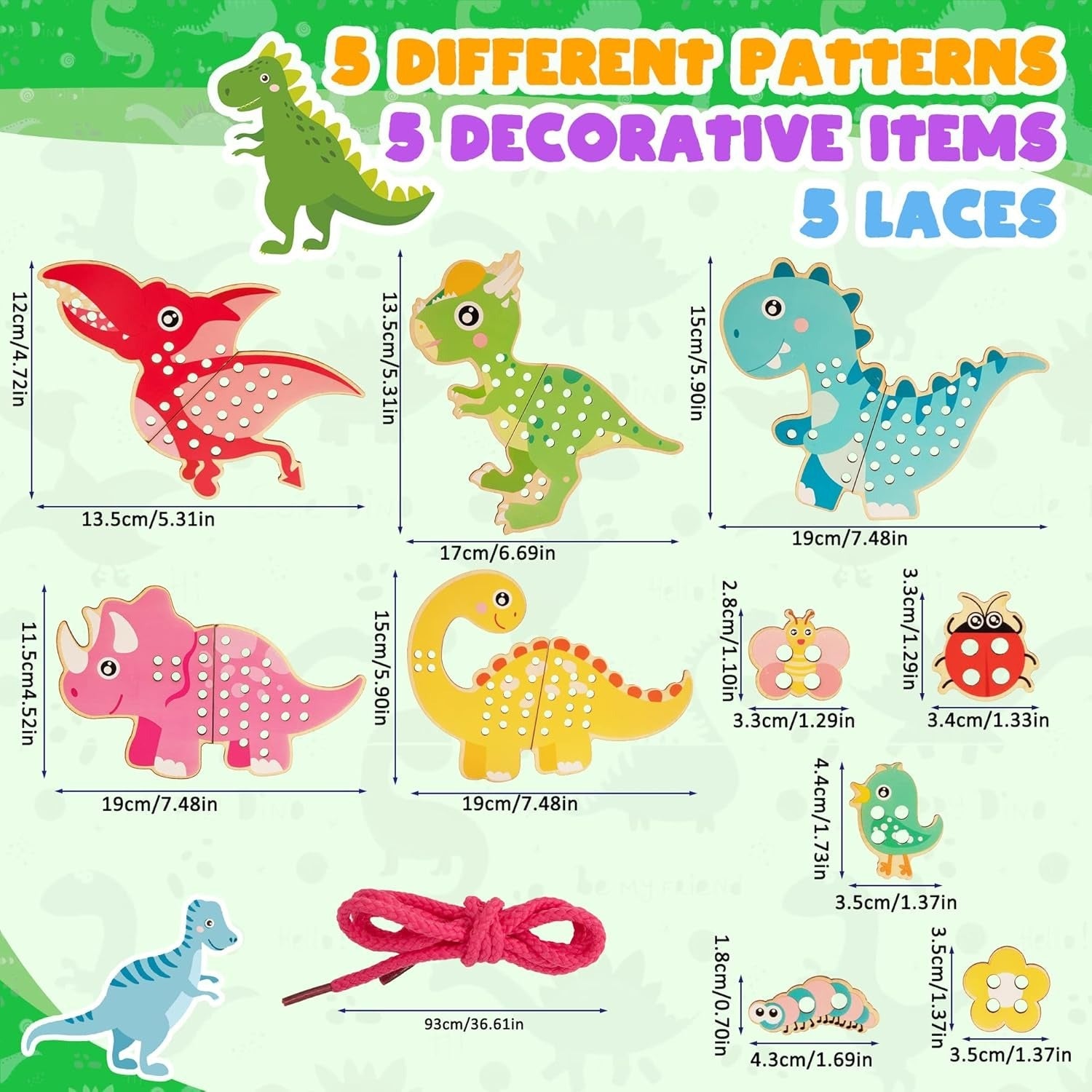 Wooden Dinosaur Puzzles With Threading Activity - JustForKids