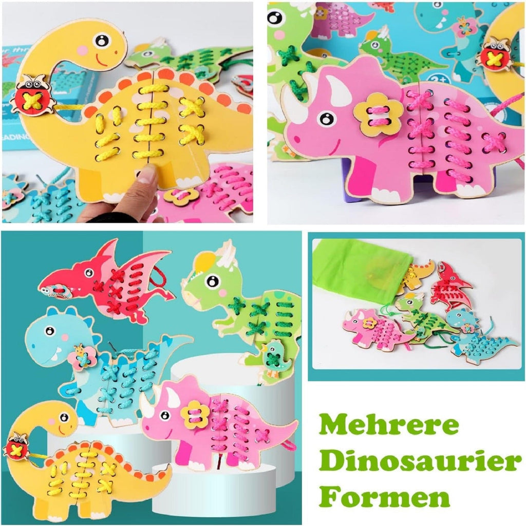 Wooden Dinosaur Puzzles With Threading Activity - JustForKids