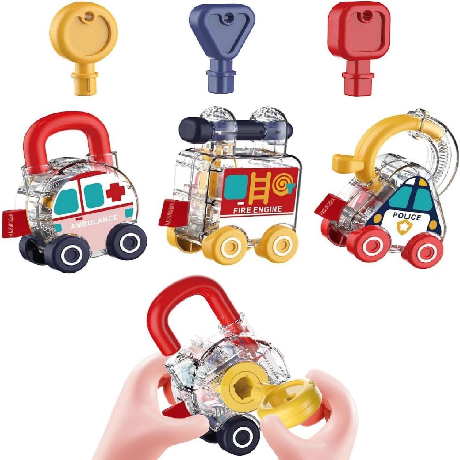 Montessori Transparent Cars & Shape Recognition Lock Key Toy