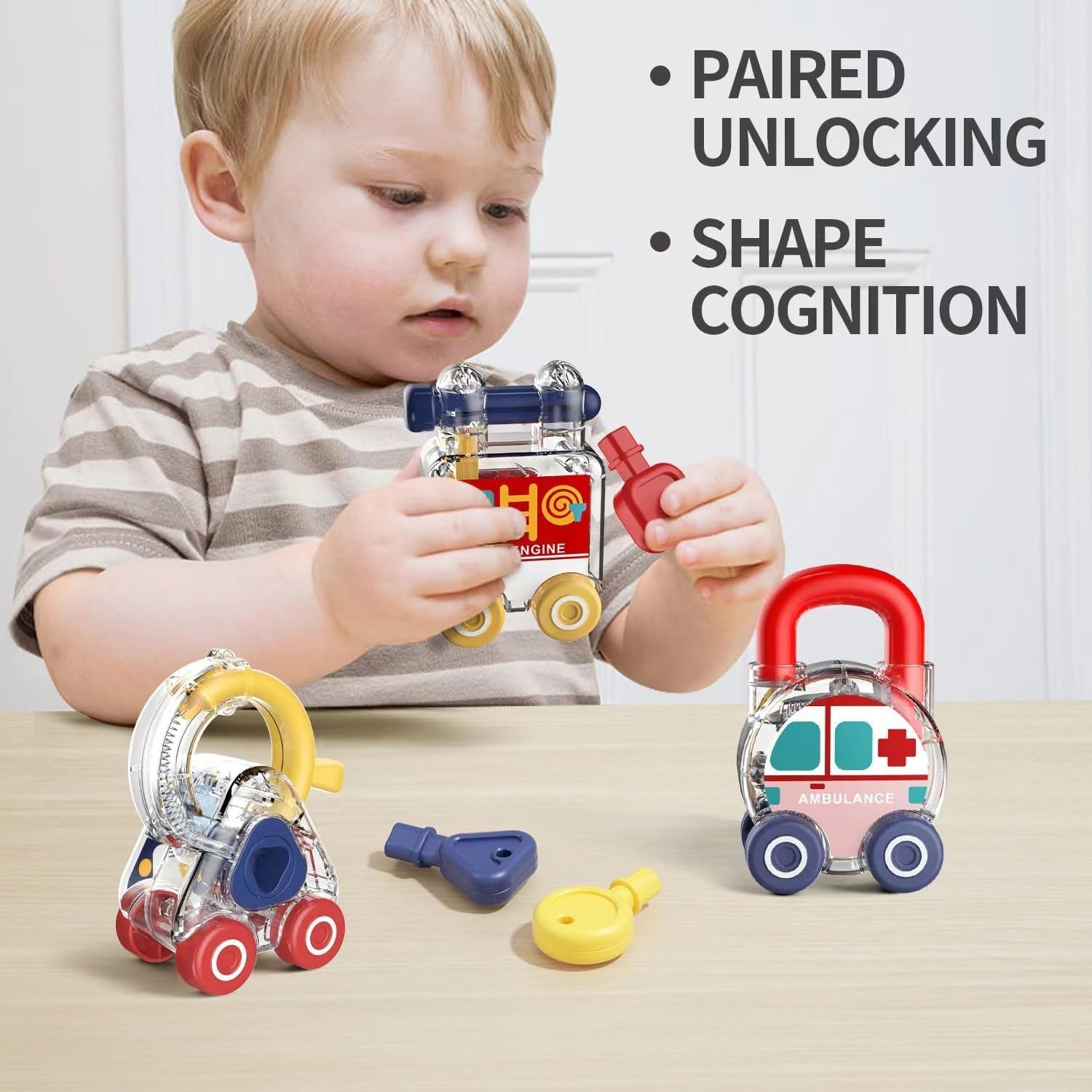 Montessori Transparent Cars & Shape Recognition Lock Key Toy